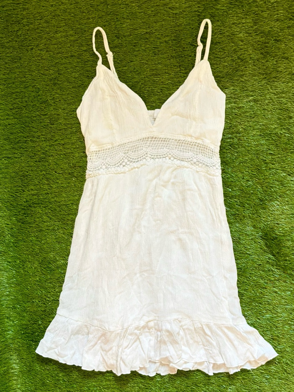 Garage White Lace Trim Ruffle Mini Dress XS